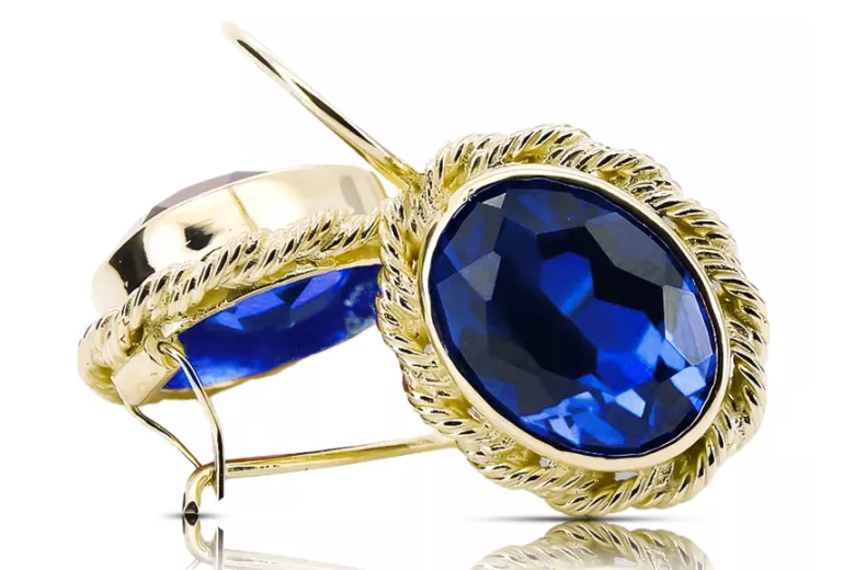 8K Gelbgold 333 Sapphire ohrringe vec007x-sp Russisch Sowjetisch UdSSR Vintage Handwerk Art Deco style